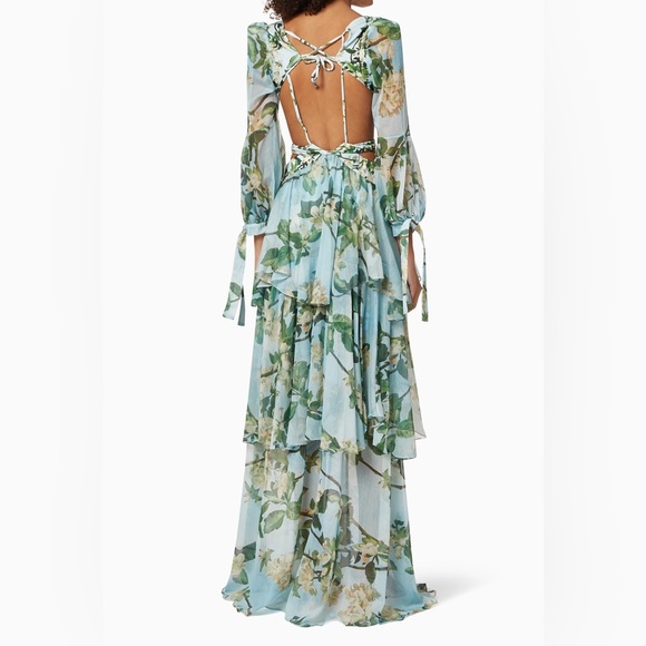 PatBo blue floral long sleeve beach maxi dress gown in sky - Picture 4 of 12